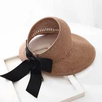 Straw Hat Women's Summer New-style Sunscreen Empty-top Sunshade Hat Beach Travel Roll Hat UV-resistant Face-shading Sun Hat sku image 1