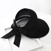 Straw Hat Women's Summer New-style Sunscreen Empty-top Sunshade Hat Beach Travel Roll Hat UV-resistant Face-shading Sun Hat sku image 2