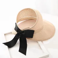 Straw Hat Women's Summer New-style Sunscreen Empty-top Sunshade Hat Beach Travel Roll Hat UV-resistant Face-shading Sun Hat sku image 4