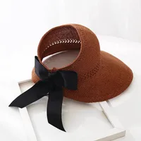 Straw Hat Women's Summer New-style Sunscreen Empty-top Sunshade Hat Beach Travel Roll Hat UV-resistant Face-shading Sun Hat sku image 5