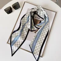 Wind Explosion Oblique Ribbon  OL Imitation Silk Plaid Long Scarf Scarf Factory Wholesale main image 3