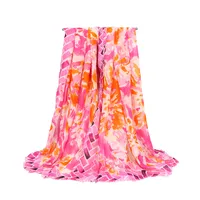 Soft Thin Cotton Linen Gold Silk Multi-color Flower Two-head Short Beard Scarf Spring And Summer Beach Skirt Printed Shawl Women sku image 2