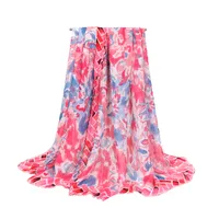 Soft Thin Cotton Linen Gold Silk Multi-color Flower Two-head Short Beard Scarf Spring And Summer Beach Skirt Printed Shawl Women sku image 3