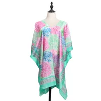 Spring And Summer   Colorful V-neck Long Dress Vacation Beach Dress   Women's Silk Scarf main image 3