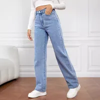 New    Explosions Washed Denim Fashion Straight Pants Jeans Women's Pants Wholesale main image 3