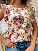 Women's T-shirt Short Sleeve T-Shirts Printing Romantic Pastoral Flower main image 4