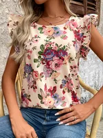 Women's T-shirt Short Sleeve T-Shirts Printing Romantic Pastoral Flower main image 6