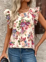 Women's T-shirt Short Sleeve T-Shirts Printing Romantic Pastoral Flower sku image 4