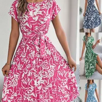 Women's Swing Dress Casual Elegant Round Neck Belt Short Sleeve 3D Print Knee-Length Holiday Daily main image 1