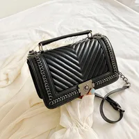 Women's Pu Leather Geometric Streetwear Square Magnetic Buckle Flip Cover Shoulder Bag sku image 1