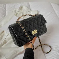 Women's Pu Leather Solid Color Lingge Streetwear Square Flip Cover Lock Clasp Shoulder Bag sku image 2