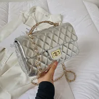 Women's Pu Leather Solid Color Lingge Streetwear Square Flip Cover Lock Clasp Shoulder Bag sku image 3