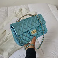 Women's Pu Leather Solid Color Lingge Streetwear Square Flip Cover Lock Clasp Shoulder Bag sku image 9