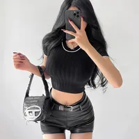 Women's Wrap Crop Top Short Sleeve Sweaters & Cardigans Casual Stripe main image 2