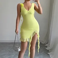 Women's Sheath Dress Elegant Strap Pleated Sleeveless Flower Above Knee Holiday sku image 6
