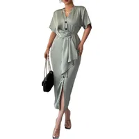 Women's Sheath Dress Elegant V Neck Short Sleeve Solid Color Maxi Long Dress Holiday Daily main image 5
