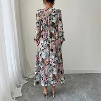 Women's Floral Dress Casual Elegant V Neck Pleated Long Sleeve Flower Maxi Long Dress Holiday Daily main image 3