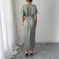 Women's Sheath Dress Elegant V Neck Short Sleeve Solid Color Maxi Long Dress Holiday Daily main image 4