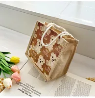 Little Bear Linen Handbag Women's Going Out Handbag  Internet Celebrity Ins New Style Small Satchel Fashionable Shoulder Bag For Students sku image 3
