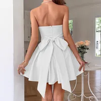 Women's A- Line Skirt Elegant Strapless Sleeveless Solid Color Above Knee Holiday Daily main image 3