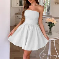 Women's A- Line Skirt Elegant Strapless Sleeveless Solid Color Above Knee Holiday Daily main image 2