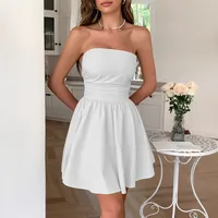 Women's A- Line Skirt Elegant Strapless Sleeveless Solid Color Above Knee Holiday Daily main image 4