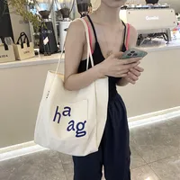 Letter Printed Canvas Women's Tote Bag Literary Style Large Capacity Student Schoolbag 2024 New Fashion Shoulder Bag main image 2