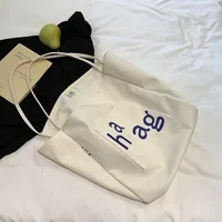 Letter Printed Canvas Women's Tote Bag Literary Style Large Capacity Student Schoolbag 2024 New Fashion Shoulder Bag sku image 1
