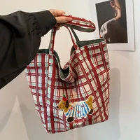 New Style Plaid Puppy Tote Bag 2024 New Large Capacity Underarm Shoulder Bag Casual All-Match Double-Sided Cloth Bag main image 3
