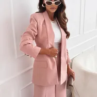 Business Women's Elegant Classic Style Solid Color Wool Blend Polyester Blazer Suits Co-ord Set Pants Sets main image 2