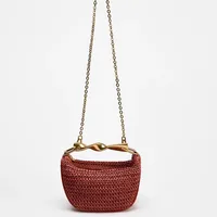 2025 New Special-Interest Design Woven Bag Portable Messenger Bag Metal Handle Straw Bag Beach Holiday Bag Fashion main image 5