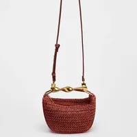 2025 New Special-Interest Design Woven Bag Portable Messenger Bag Metal Handle Straw Bag Beach Holiday Bag Fashion main image 4