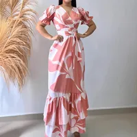 Women's Sheath Dress Casual Elegant V Neck Short Sleeve Printing Maxi Long Dress Holiday Daily main image 1