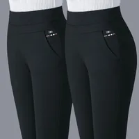New Pants Women Elastic High Waist Spring Thick Casual Pants Stretch Stripes Slimming Middle-Aged Women's Pants Straight-Leg Trousers main image 1
