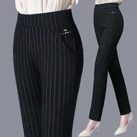 New Pants Women Elastic High Waist Spring Thick Casual Pants Stretch Stripes Slimming Middle-Aged Women's Pants Straight-Leg Trousers main image 2