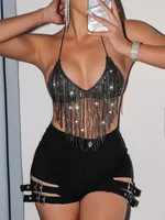Women's Vest Tank Tops Rhinestone Tassel Vacation Sexy Solid Color main image 2