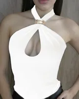 Women's Wrap Crop Top Sleeveless T-Shirts Hollow Out Casual Elegant Sexy Solid Color sku image 12