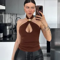 Women's Wrap Crop Top Sleeveless T-Shirts Hollow Out Casual Elegant Sexy Solid Color sku image 11