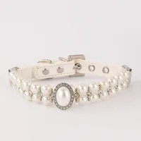 All Seasons Cute Pu Leather Imitation Pearl Geometric Leash Pet Collar sku image 7