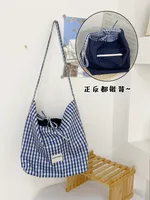 Contrast Color Nylon Letter Pack Crossbody Bag Women's Double-Sided Plaid Tote Bag Fresh Large-Capacity Crossbody Bag Commuting Class sku image 3