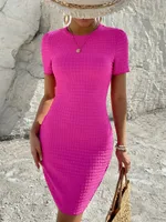 Women's Sheath Dress Elegant Sexy Round Neck Short Sleeve Solid Color Above Knee Travel Date main image 2