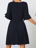 Women's T Shirt Dress Elegant Romantic V Neck Short Sleeve Solid Color Knee-Length Travel Date main image 2