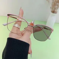 95201 Smart Color-changing Anti-blue-ray Glasses Women's  Retro Cat-shaped Frame Light-sensitive Gray-changing Proximity Glasses main image 2
