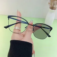 95201 Smart Color-changing Anti-blue-ray Glasses Women's  Retro Cat-shaped Frame Light-sensitive Gray-changing Proximity Glasses main image 3