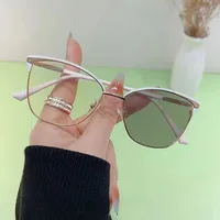 95201 Smart Color-changing Anti-blue-ray Glasses Women's  Retro Cat-shaped Frame Light-sensitive Gray-changing Proximity Glasses main image 4
