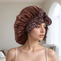 New   Hot Sale Wide-brimmed Long-tail Large Shower Cap Ribbon Printed Cap Large Color Ding Sleeping Hat main image 3