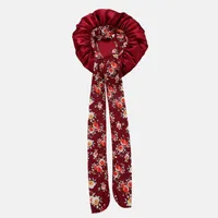 New   Hot Sale Wide-brimmed Long-tail Large Shower Cap Ribbon Printed Cap Large Color Ding Sleeping Hat sku image 2