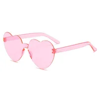 Europe And The United States Pink Heart Sunglasses Love Sunglasses Jelly Frameless Heart-shaped One-body Dazzling Color Glasses sku image 1