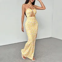 Foreign Trade Women's Wear Spring And Summer Independent Station Sling High Vents Daisy Printing Slim-fit Gentle Dress main image 3