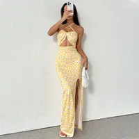 Foreign Trade Women's Wear Spring And Summer Independent Station Sling High Vents Daisy Printing Slim-fit Gentle Dress main image 4